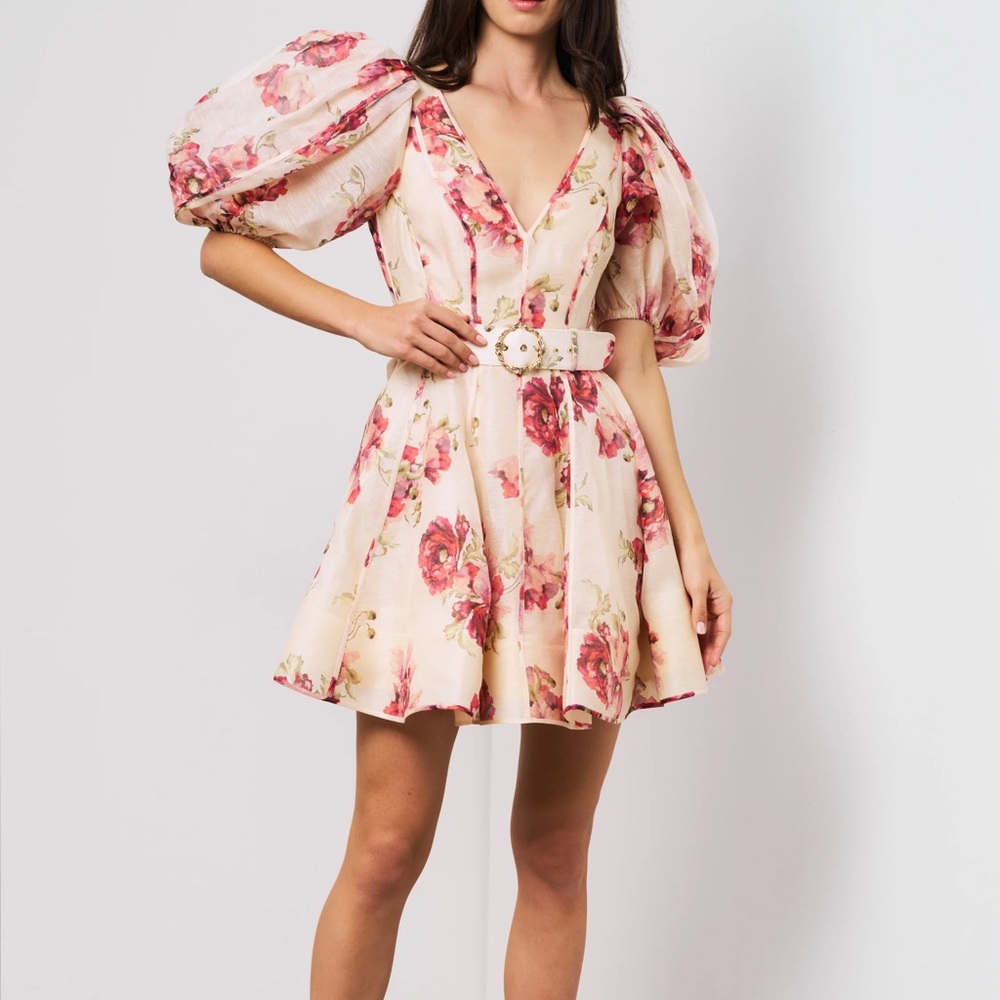 Zimmerman Pink Floral Puff Sleeve Dress